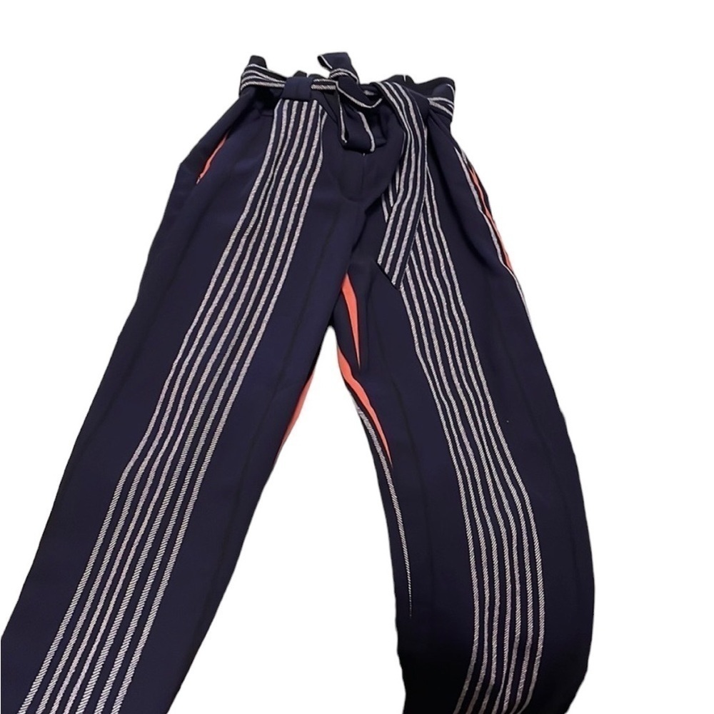 Express | High Rise Wide Leg Blue Pink Striped Sash Belt Pants​​​